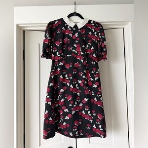 Maison Jules Black Dress with White Trim and Red Floral Accent
